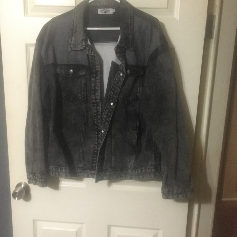 Crazy Train Washed Charcoal Black Denim Trucker Jacket
